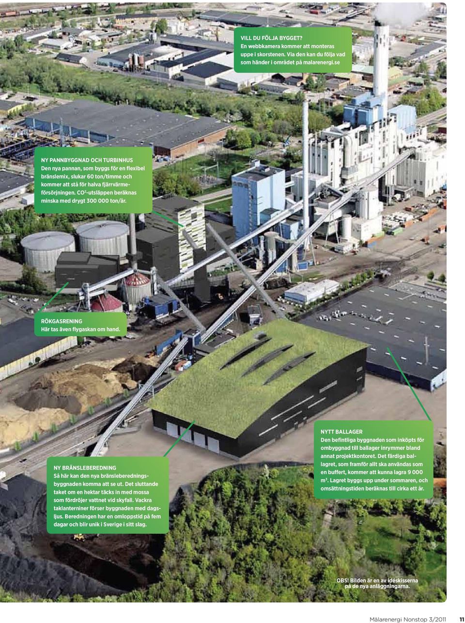 CO 2 -utsläppen beräknas minska med drygt 300 000 ton/år. RÖKGASRENING Här tas även flygaskan om hand. NY BräNSLEBErEDNINg Så här kan den nya bränsleberedningsbyggnaden komma att se ut.