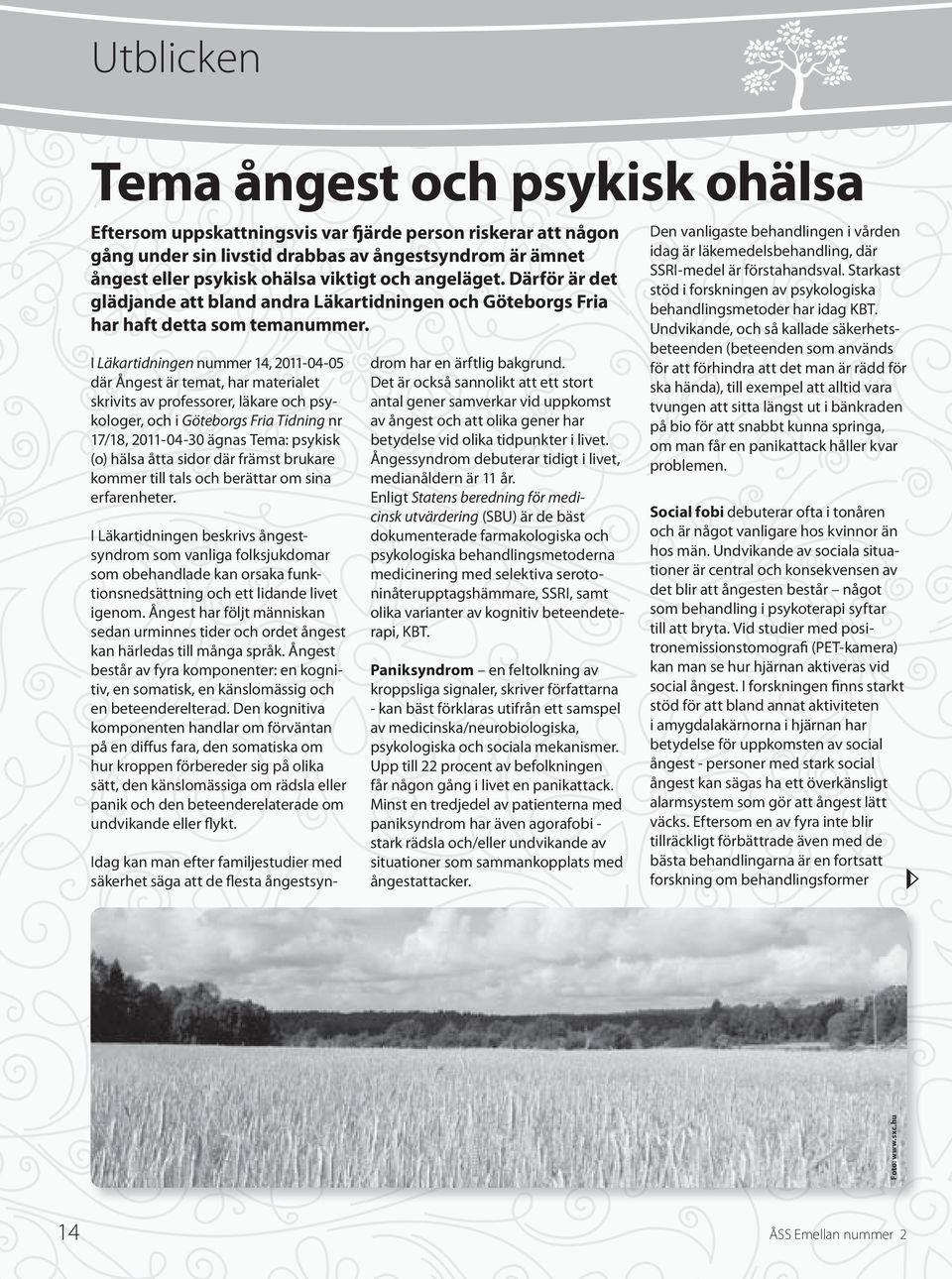 I Läkartidningen nummer 14, 2011-04-05 där Ångest är temat, har materialet skrivits av professorer, läkare och psykologer, och i Göteborgs Fria Tidning nr 17/18, 2011-04-30 ägnas Tema: psykisk (o)