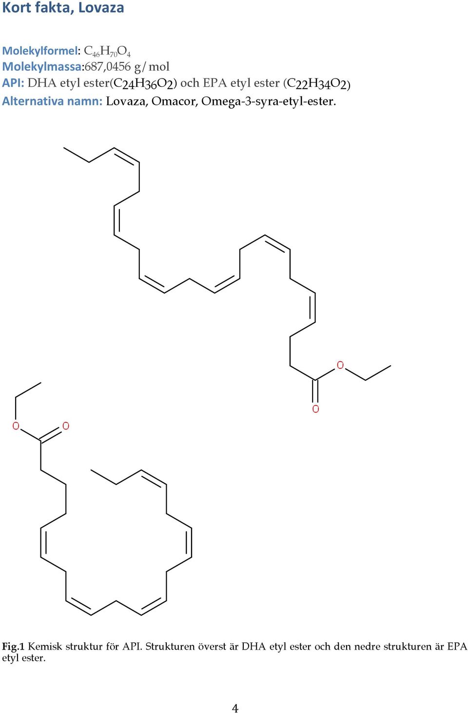 namn: Lovaza, Omacor, Omega-3-syra-etyl-ester. Fig.1 Kemisk struktur för API.