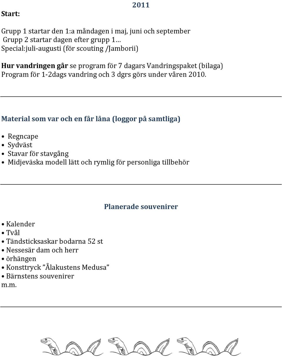 Material som var och en får låna (loggor på samtliga) Regncape Sydväst Stavar för stavgång Midjeväska modell lätt och rymlig för personliga