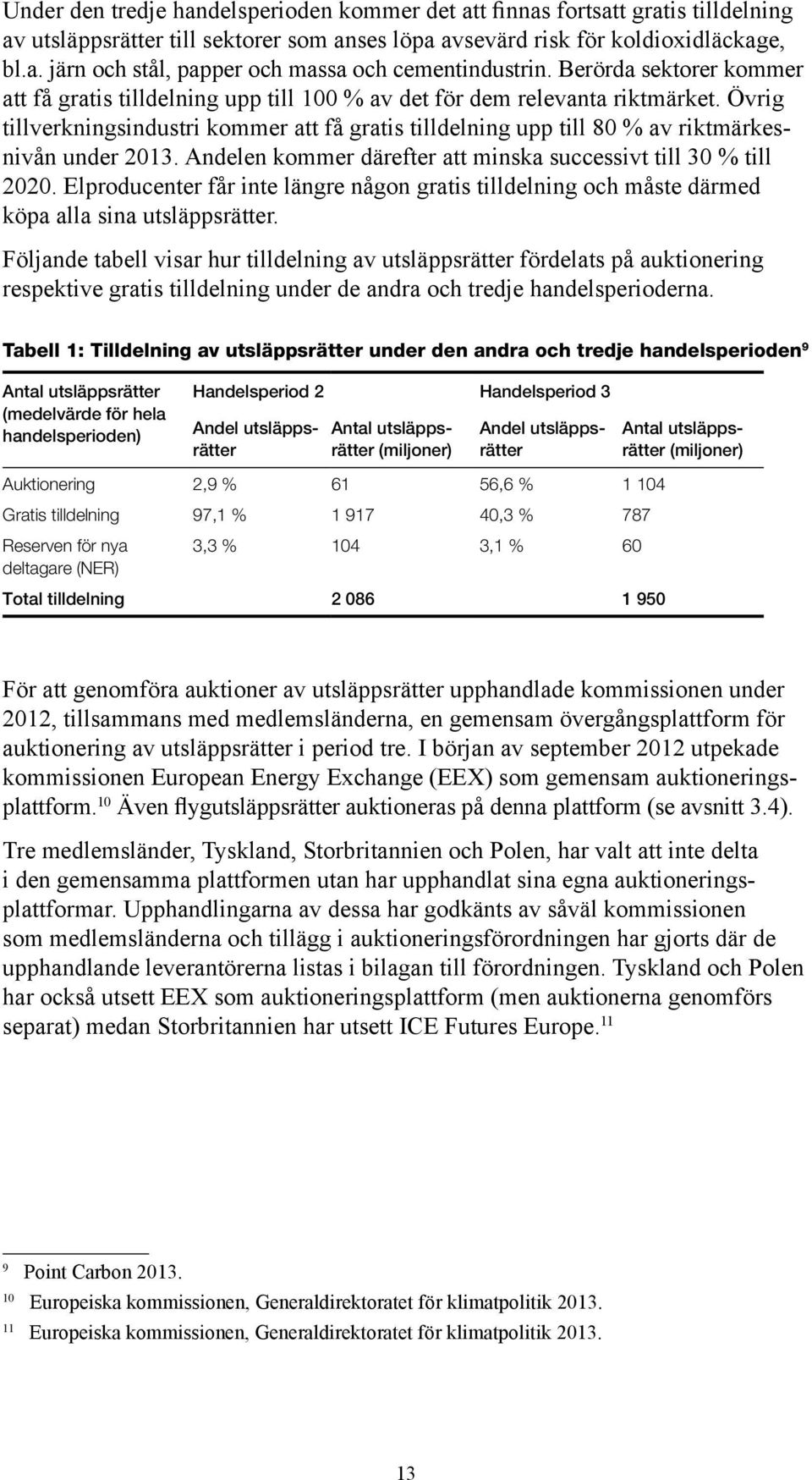 Övrig tillverkningsindustri kommer att få gratis tilldelning upp till 80 % av riktmärkesnivån under 2013. Andelen kommer därefter att minska successivt till 30 % till 2020.