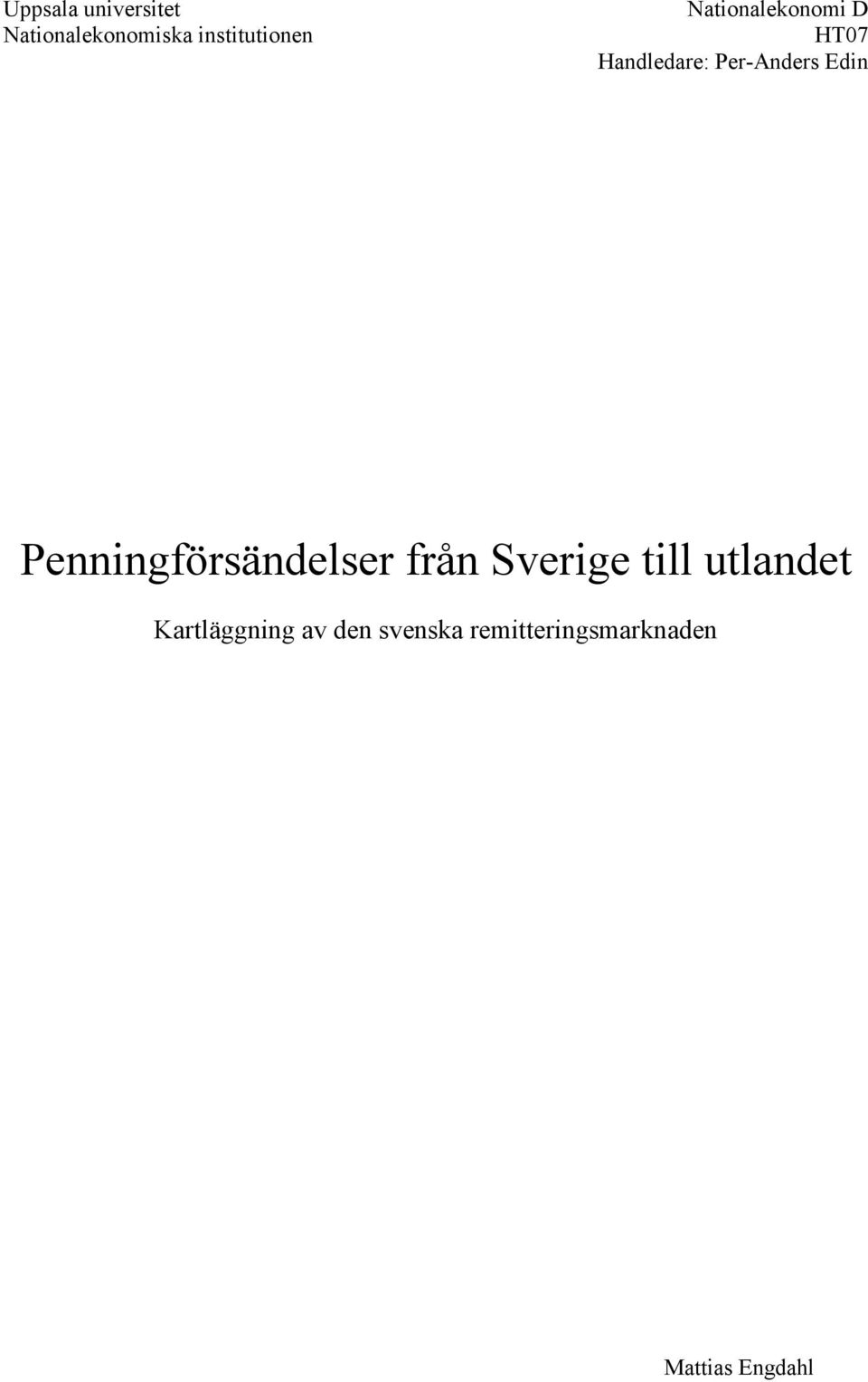 Penningförsändelser från Sverige till utlandet