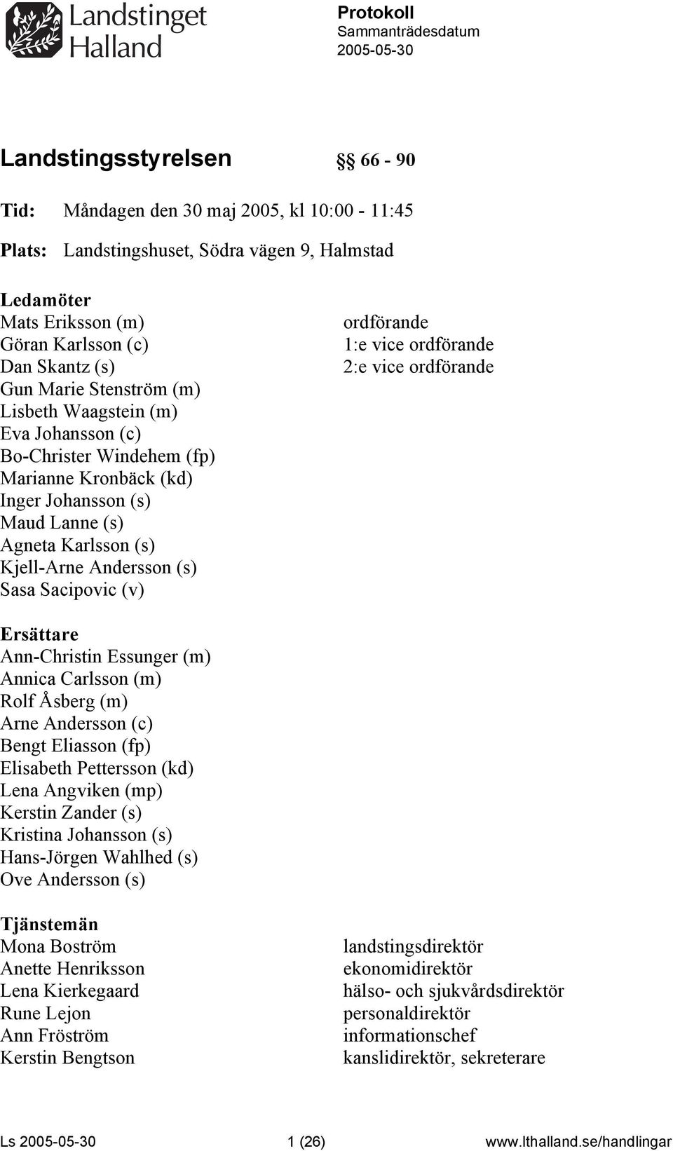 Kjell-Arne Andersson (s) Sasa Sacipovic (v) ordförande 1:e vice ordförande 2:e vice ordförande Ersättare Ann-Christin Essunger (m) Annica Carlsson (m) Rolf Åsberg (m) Arne Andersson (c) Bengt