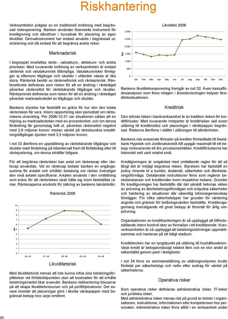 Banken använder finansiella instrument för kreditgivning och därutöver i huvudsak för placering av egen likviditet.