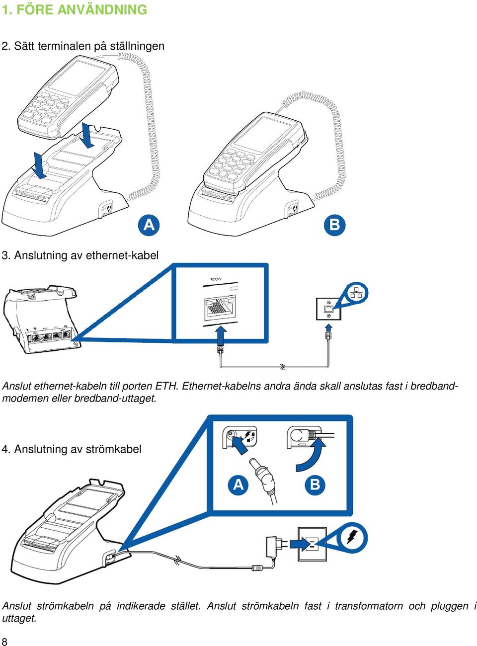 Ethernet-kabelns andra ända skall anslutas fast i bredbandmodemen eller