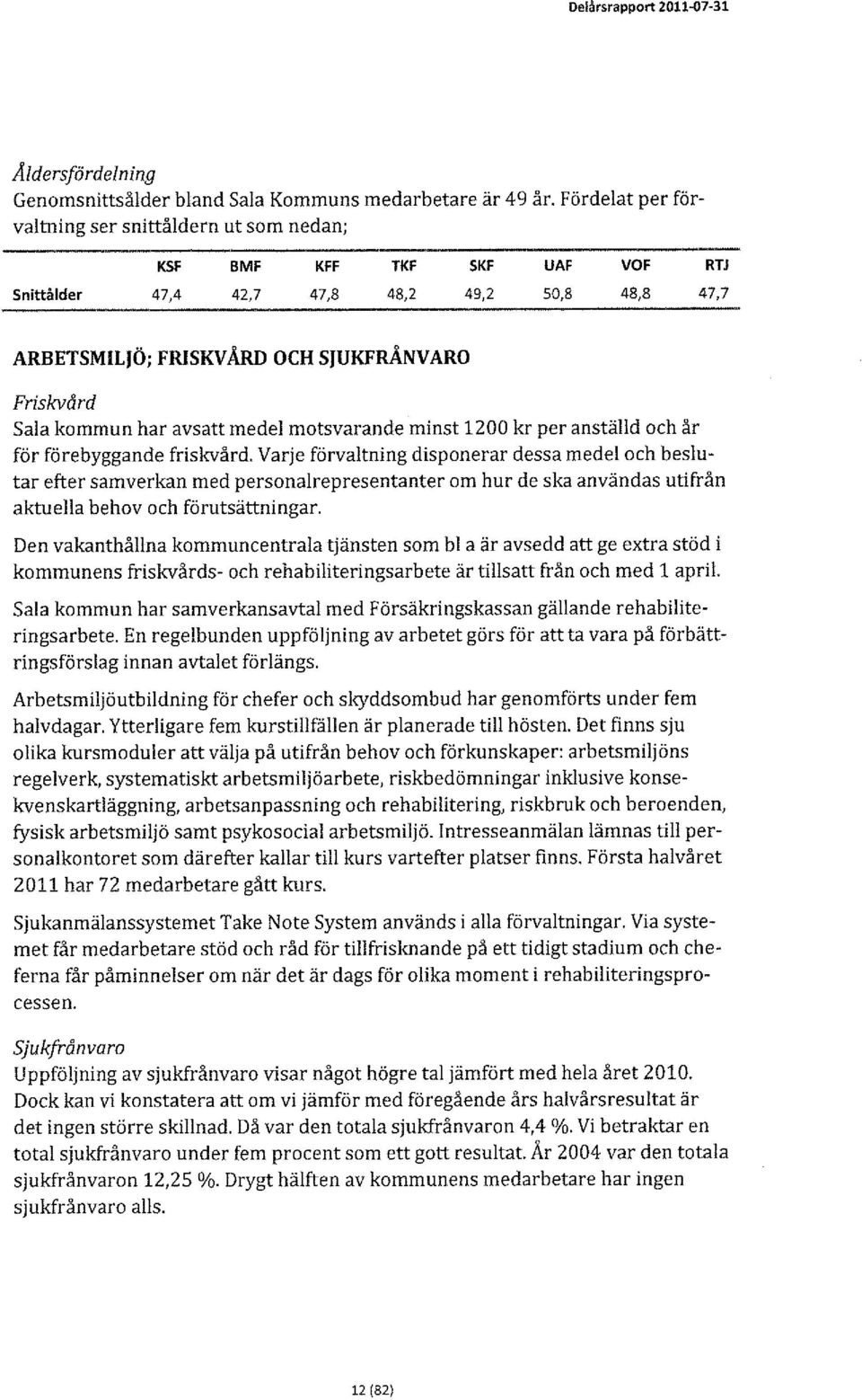 har avsatt medel motsvarande minst 1200 kr per anställd och år för förebyggande friskvård.