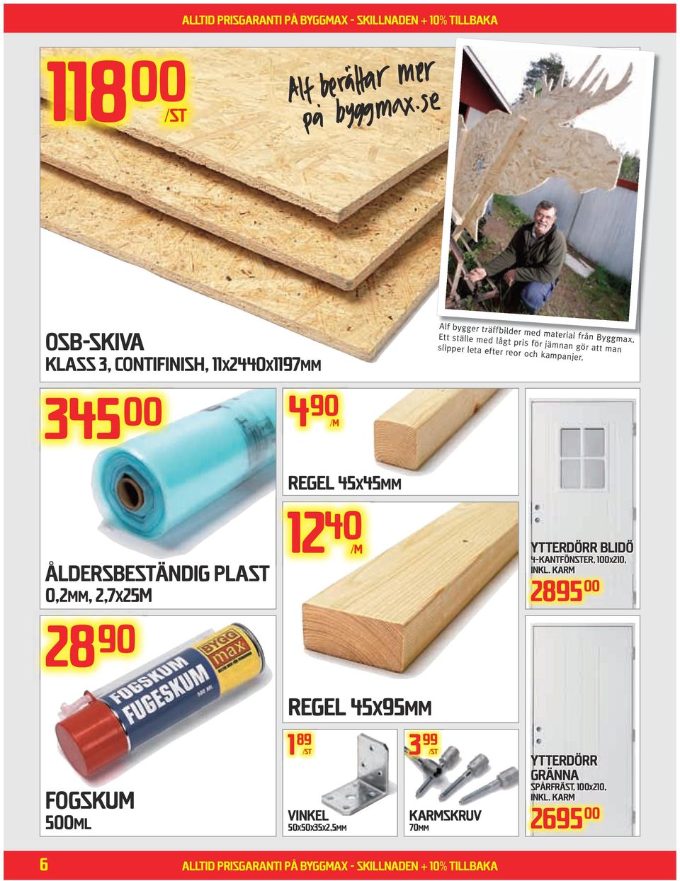 Åldersbeständig plast 0,2mm, 2,7x25m 28 90 Fogskum 5 0 0 ml Regel 45x45mm 12 40 Regel 45x95mm 1 89 Vinkel 5 0 x50x35x2,5mm 3 99 Karmskruv