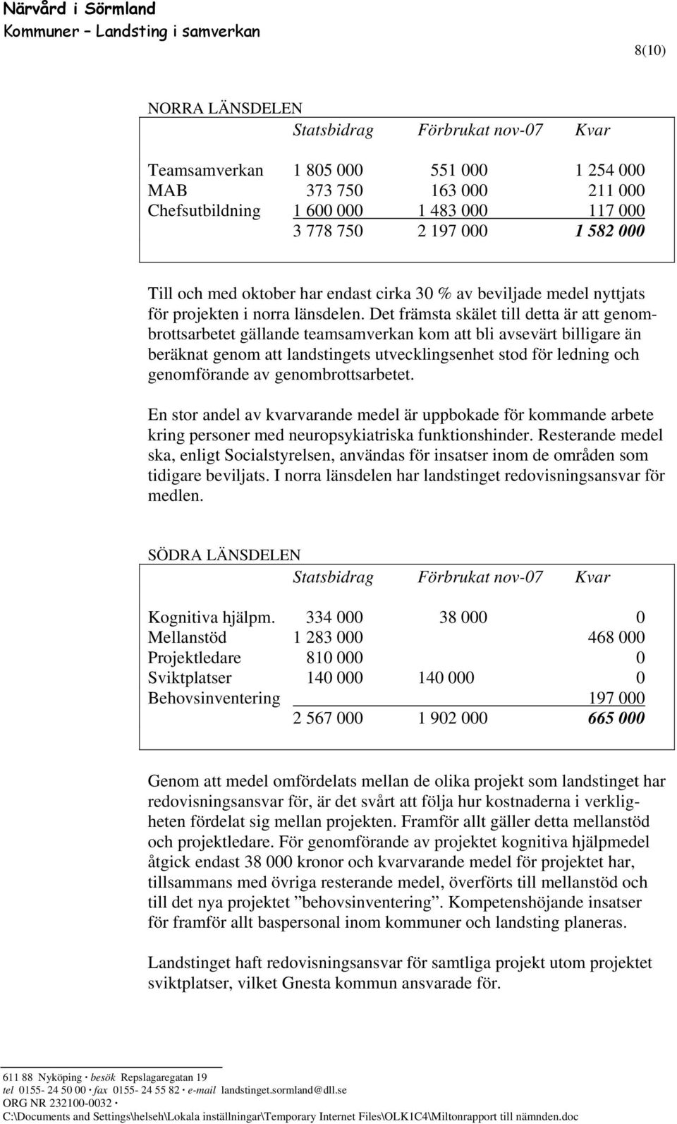 Det främsta skälet till detta är att genombrottsarbetet gällande teamsamverkan kom att bli avsevärt billigare än beräknat genom att landstingets utvecklingsenhet stod för ledning och genomförande av