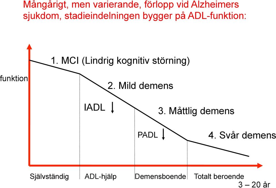 MCI (Lindrig kognitiv störning) funktion 2. Mild demens IADL 3.