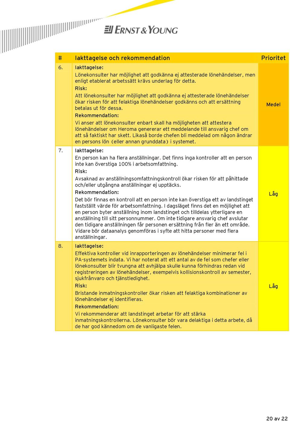 Rekommendation: Vi anser att lönekonsulter enbart skall ha möjligheten att attestera lönehändelser om Heroma genererar ett meddelande till ansvarig chef om att så faktiskt har skett.