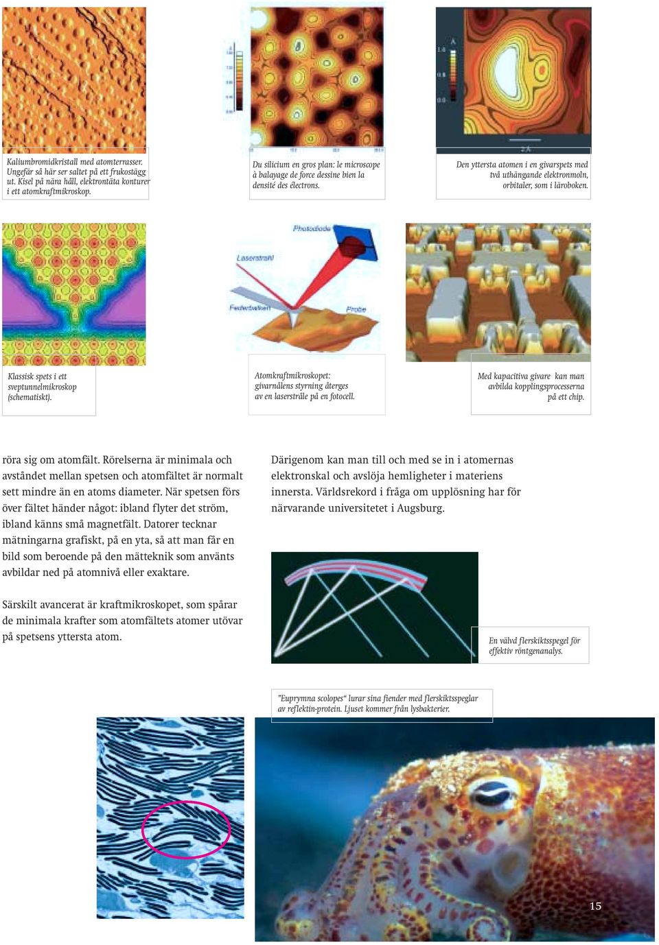 Klassisk spets i ett sveptunnelmikroskop (schematiskt). Atomkraftmikroskopet: givarnålens styrning återges av en laserstråle på en fotocell.