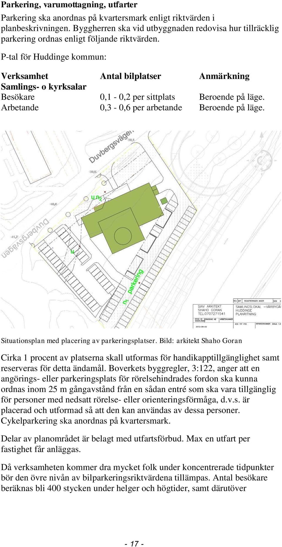 P-tal för Huddinge kommun: Verksamhet Antal bilplatser Anmärkning Samlings- o kyrksalar Besökare 0,1-0,2 per sittplats Beroende på läge. Arbetande 0,3-0,6 per arbetande Beroende på läge.