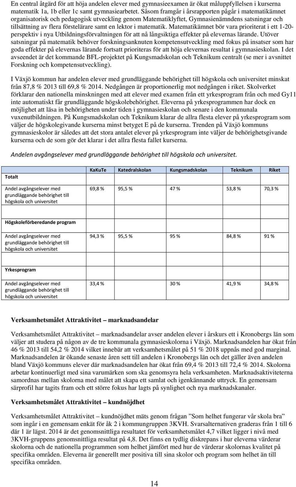 matematik. Matematikämnet bör vara prioriterat i ett 1-20- perspektiv i nya Utbildningsförvaltningen för att nå långsiktiga effekter på elevernas lärande.