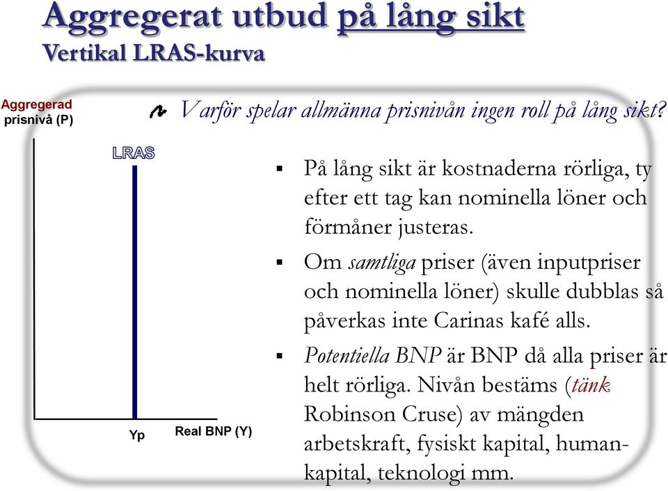 Om samtliga priser (även inputpriser och nominella löner) skulle dubblas så påverkas inte Carinas kafé alls.