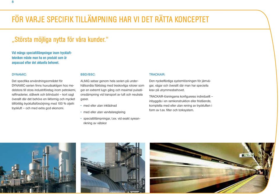 DYNAMIC: Det specifi ka användningsområdet för DYNAMIC-serien fi nns huvudsakligen hos medelstora till stora industriföretag inom petrokemi, raffi naderier, stålverk och bilindustri kort sagt