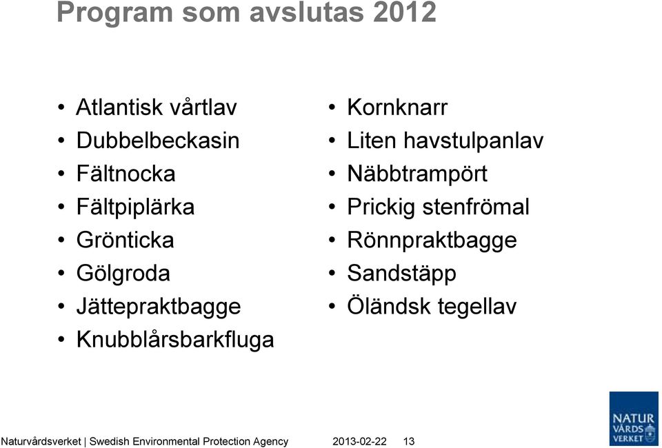 Liten havstulpanlav Näbbtrampört Prickig stenfrömal Rönnpraktbagge Sandstäpp