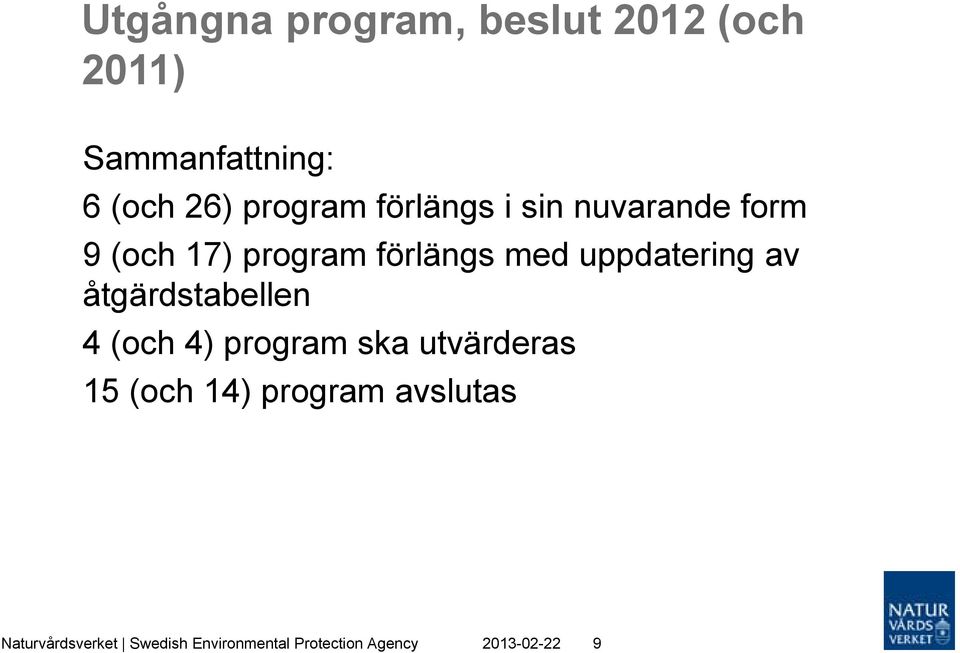 uppdatering av åtgärdstabellen 4 (och 4) program ska utvärderas 15 (och