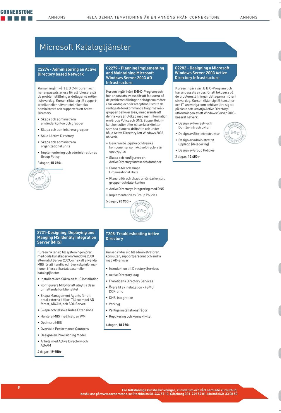 Skapa och administrera användarkonton och grupper Skapa och administrera grupper Söka i Active Directory Skapa och administrera organizational units Implementering och administration av Group Policy