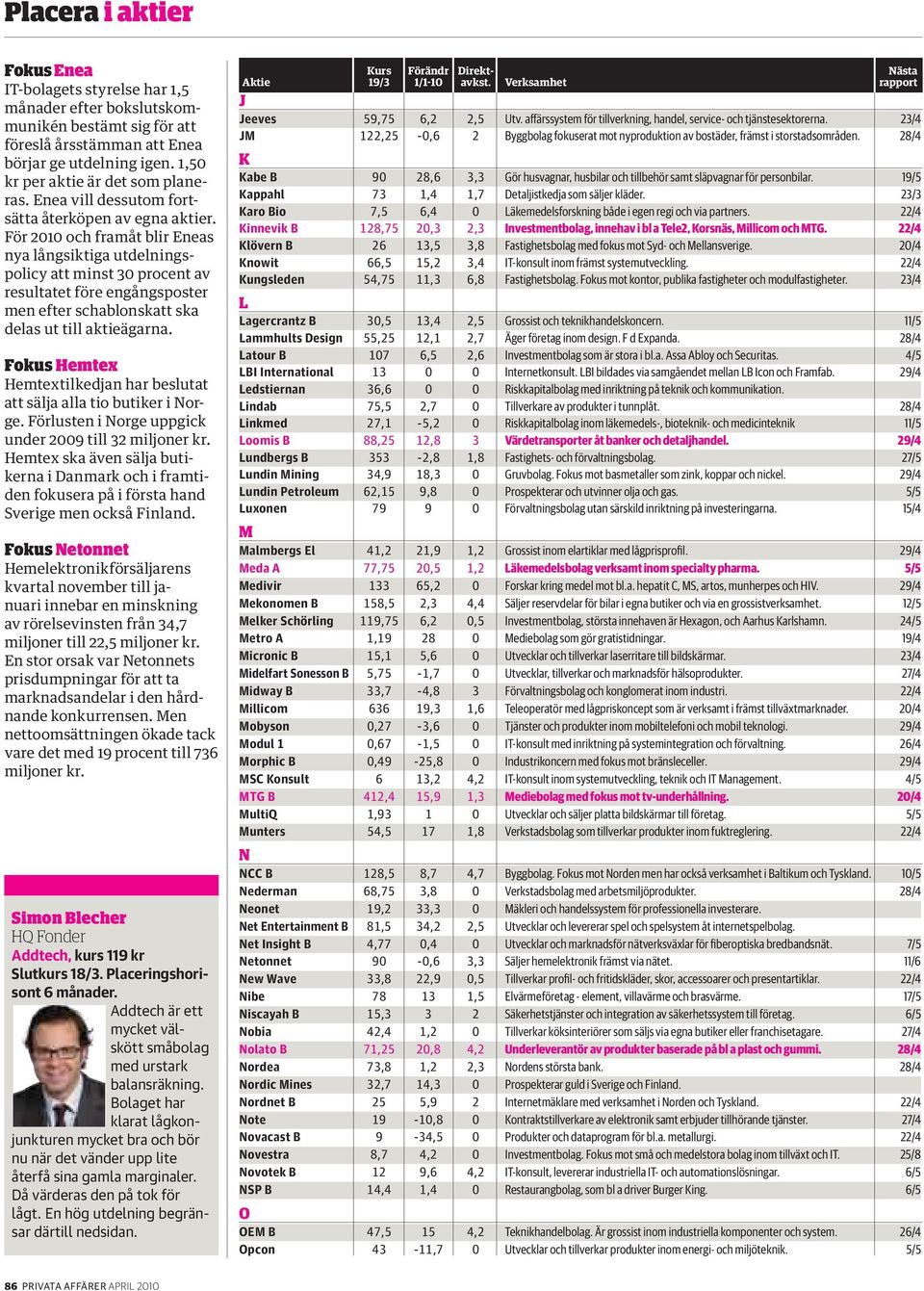 För 2010 och framåt blir Eneas nya långsiktiga utdelningspolicy att minst 30 procent av resultatet före engångsposter men efter schablonskatt ska delas ut till aktieägarna.