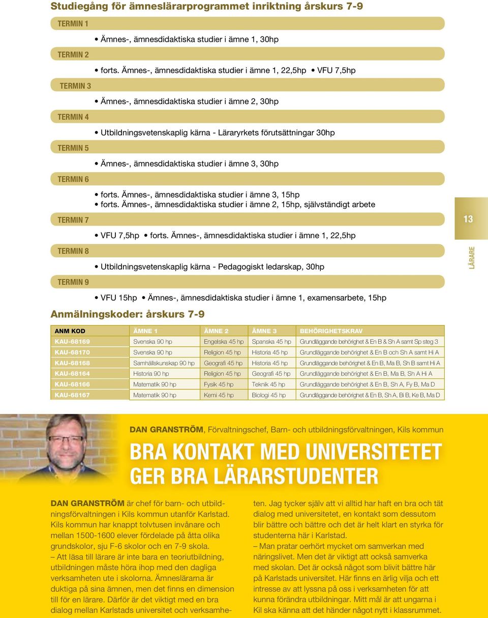 Ämnes-, ämnesdidaktiska studier i ämne 3, 30hp Termin 6 forts. Ämnes-, ämnesdidaktiska studier i ämne 3, 15hp forts.