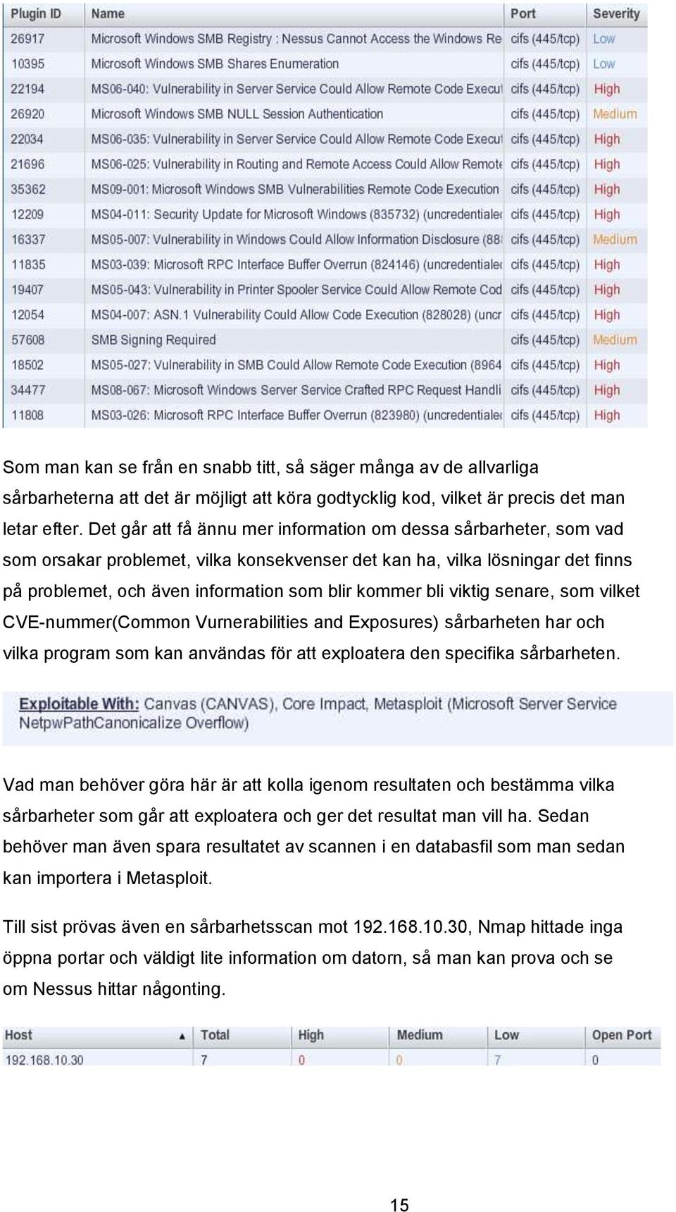 bli viktig senare, som vilket CVE-nummer(Common Vurnerabilities and Exposures) sårbarheten har och vilka program som kan användas för att exploatera den specifika sårbarheten.