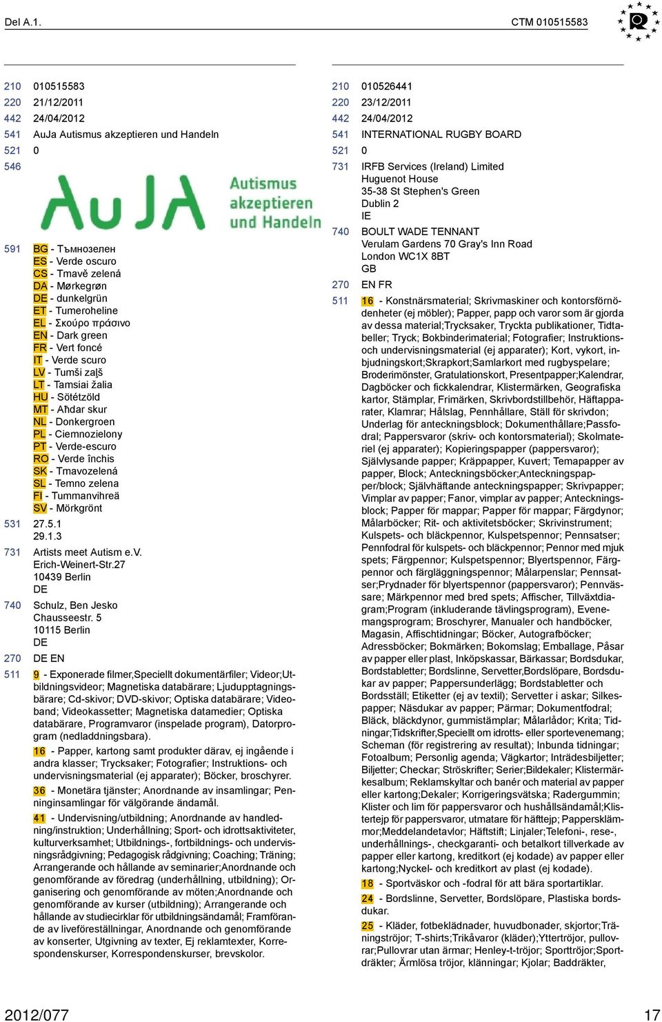 FR - Vert foncé - Verde scuro LV - Tumši zaļš LT - Tamsiai žalia HU - Sötétzöld MT - Aħdar skur NL - Donkergroen PL - Ciemnozielony PT - Verde-escuro RO - Verde închis SK - Tmavozelená SL - Temno