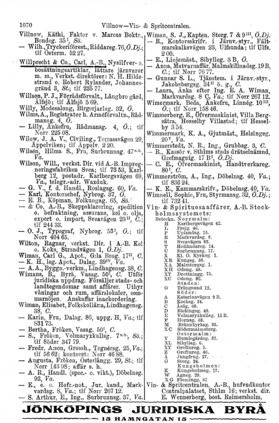 - Anna, Matvaruaffär, Malmskillnadsg.19 B, bosättningsartik!ar, lättare järnvaror C.; tlf Norr 7677. m. m., Verkst. direktörer: N. H. Hildestrand o. Robert Rylander, Johannes- Jakobsbergag.