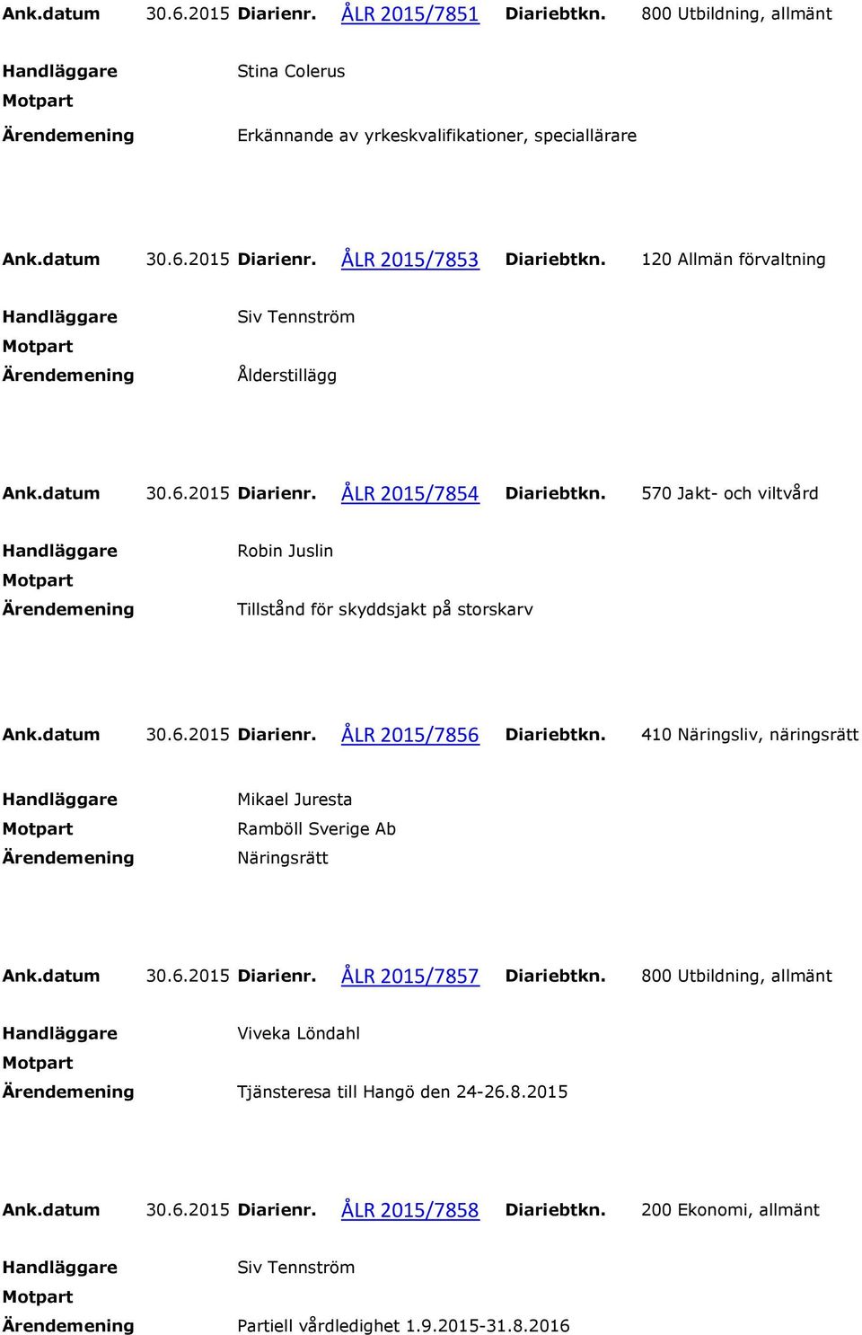 410 Näringsliv, näringsrätt Ramböll Sverige Ab Näringsrätt Ank.datum 30.6.2015 Diarienr. ÅLR 2015/7857 Diariebtkn.