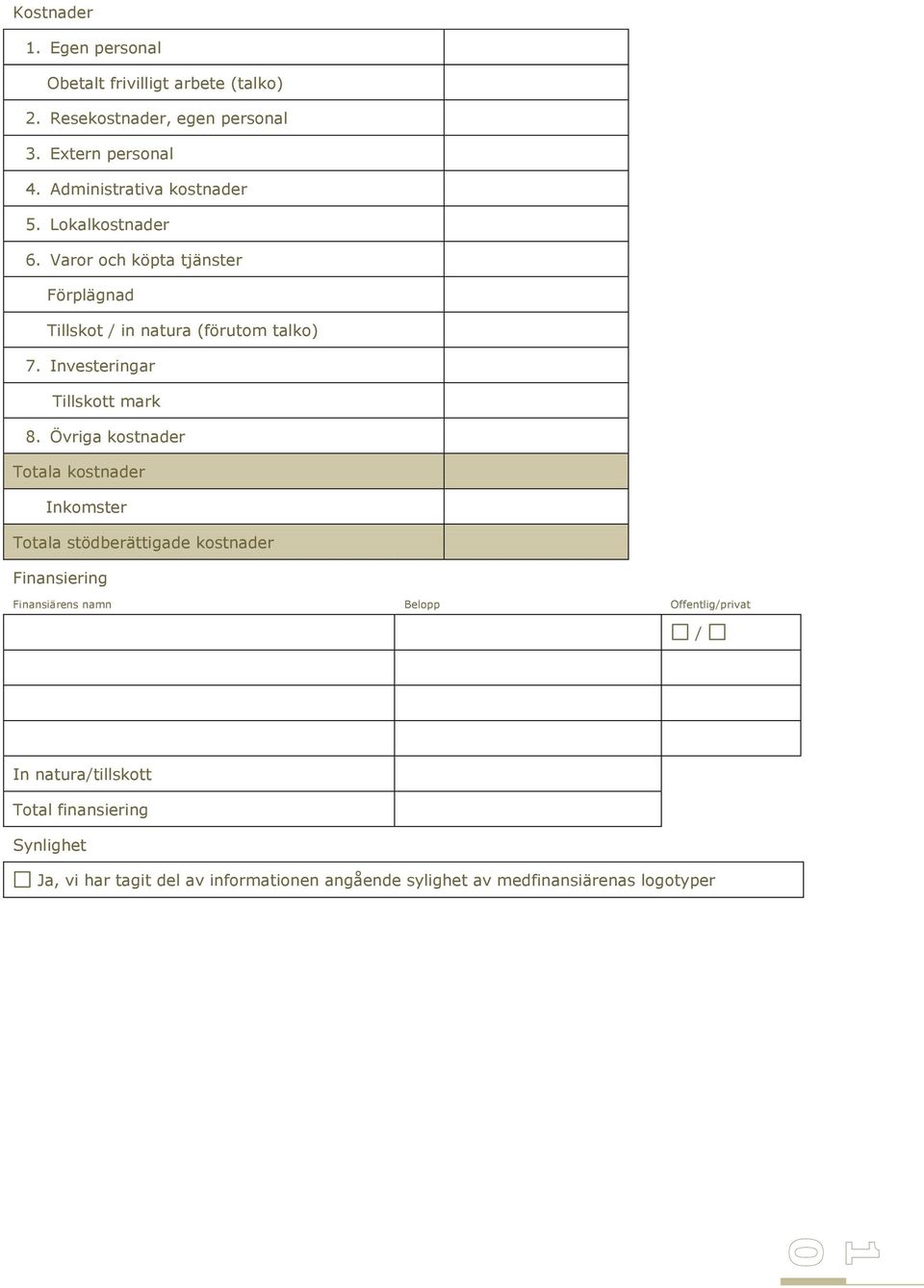 Investeringar Tillskott mark 8.