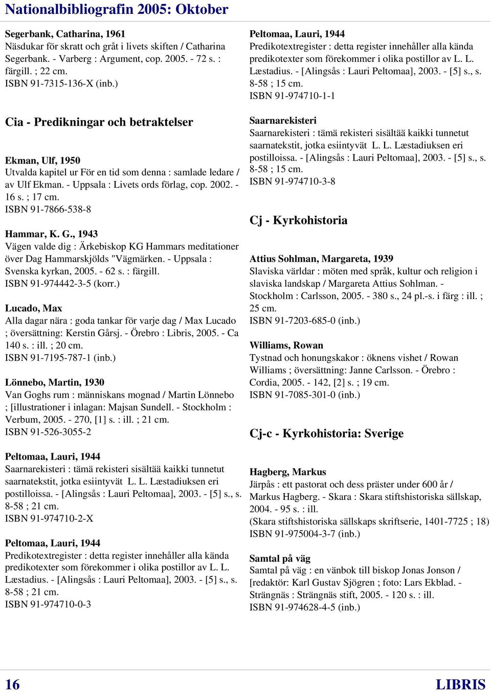 ISBN 91-7866-538-8 Hammar, K. G., 1943 Vägen valde dig : Ärkebiskop KG Hammars meditationer över Dag Hammarskjölds "Vägmärken. - Uppsala : Svenska kyrkan, 2005. - 62 s. : färgill.
