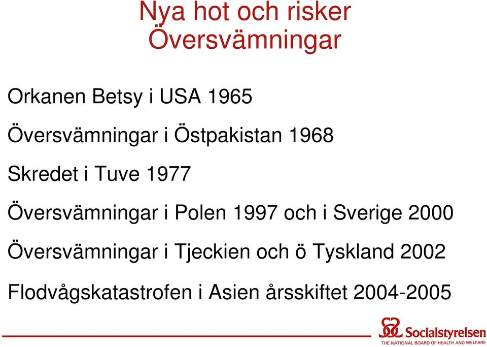 Översvämningar i Polen 1997 och i Sverige 2000 Översvämningar i