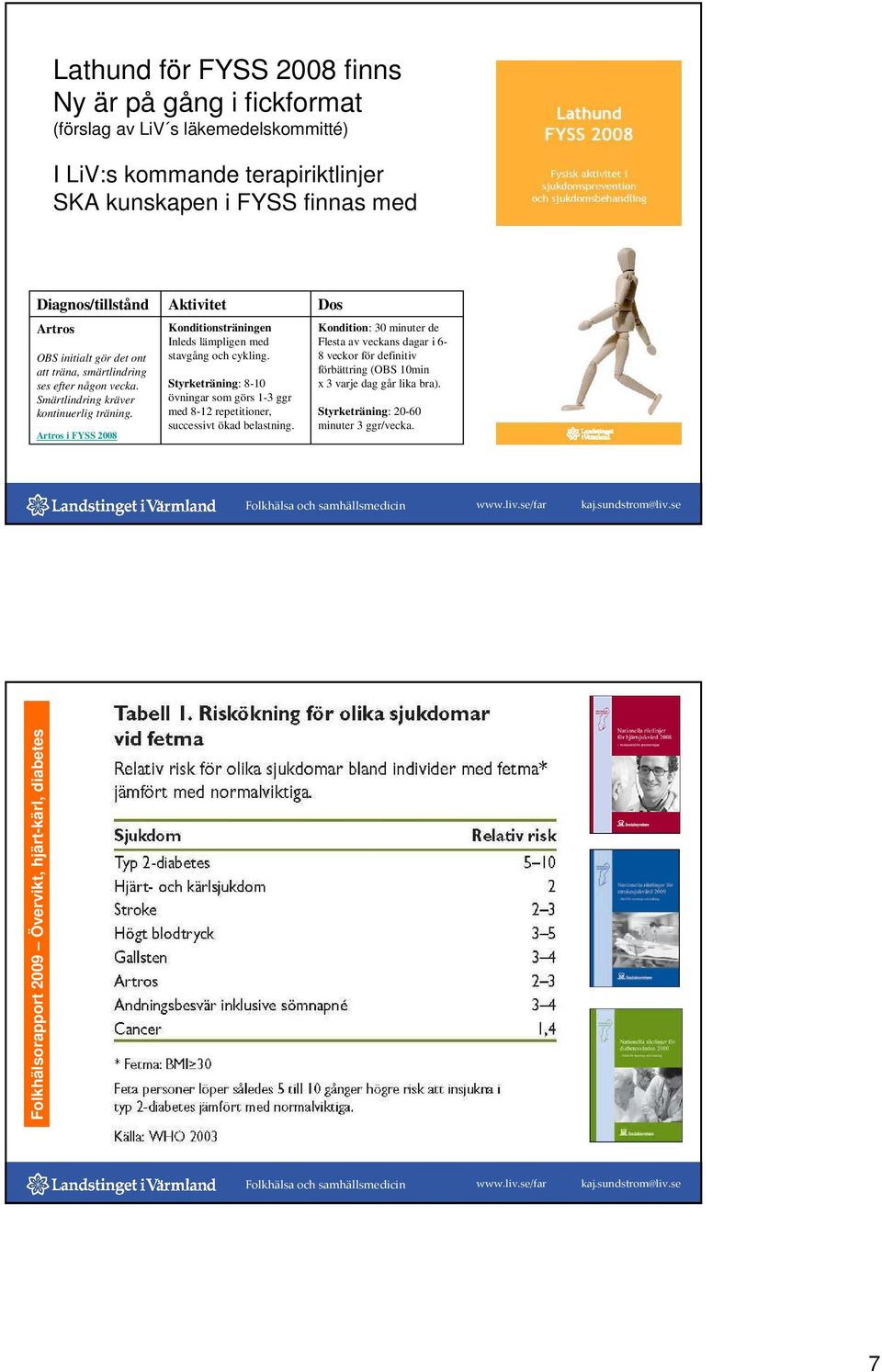 Artros i FYSS 2008 Aktivitet Konditionsträningen Inleds lämpligen med stavgång och cykling.