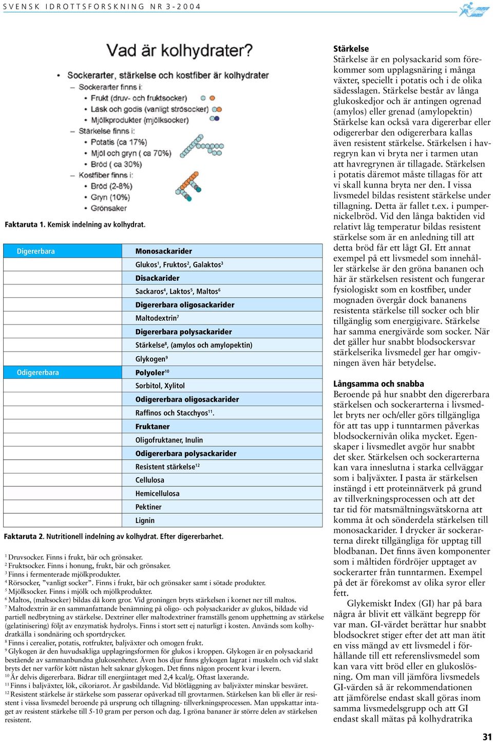 Stärkelse 8, (amylos och amylopektin) Glykogen 9 Sorbitol, Xylitol Odigererbara oligosackarider Raffinos och Stacchyos 11.