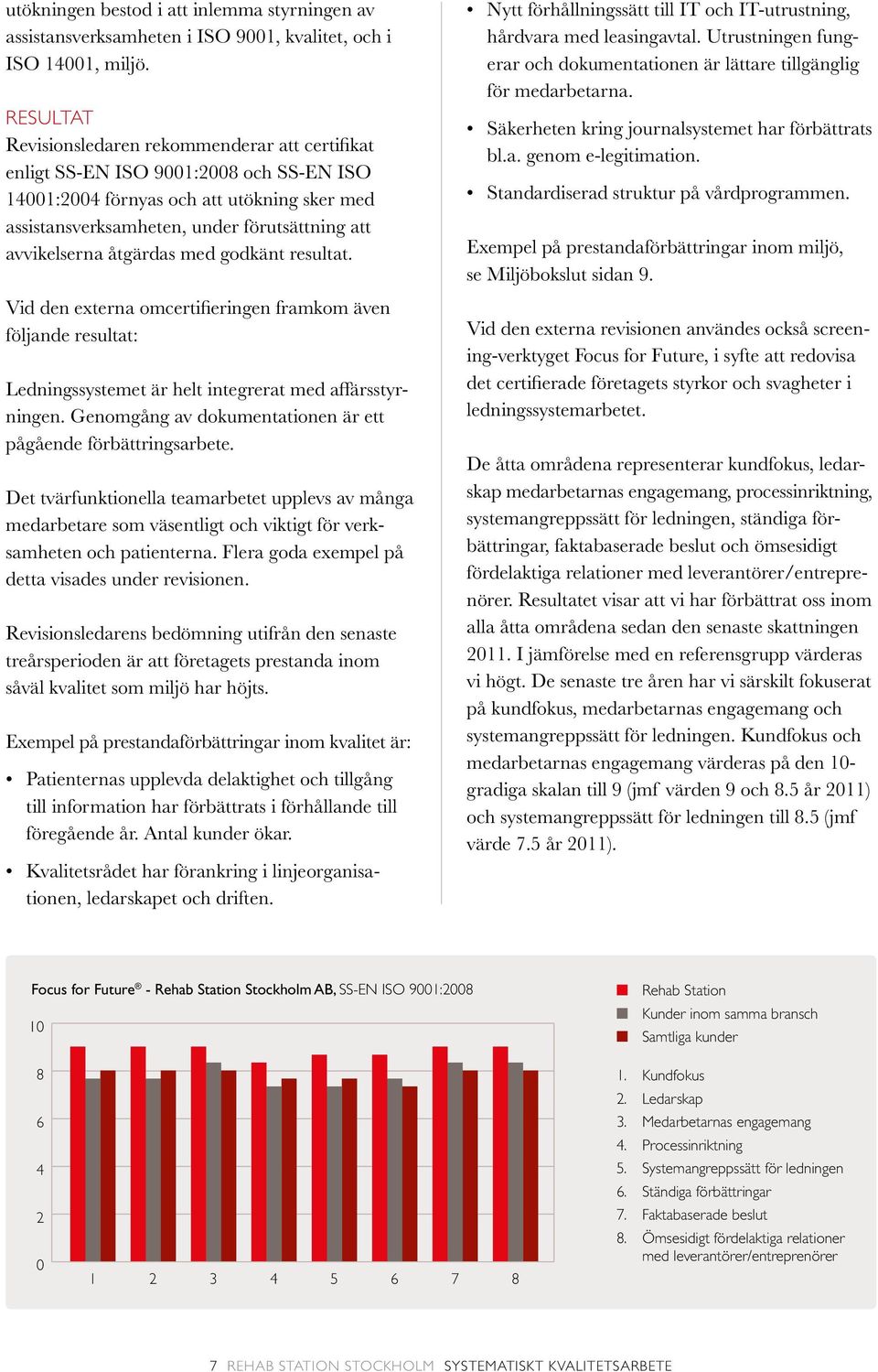 avvikelserna åtgärdas med godkänt resultat. Vid den externa omcertifieringen framkom även följande resultat: Ledningssystemet är helt integrerat med affärsstyrningen.