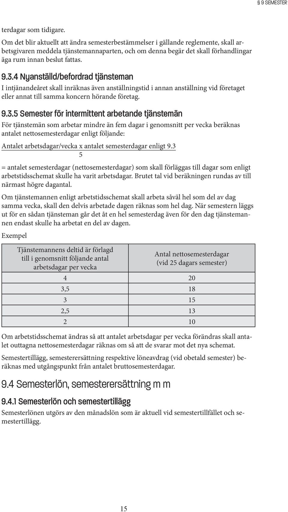 4 Nyanställd/befordrad tjänsteman I intjänandeåret skall inräknas även anställningstid i annan anställning vid företaget eller annat till samma koncern hörande företag. 9.3.