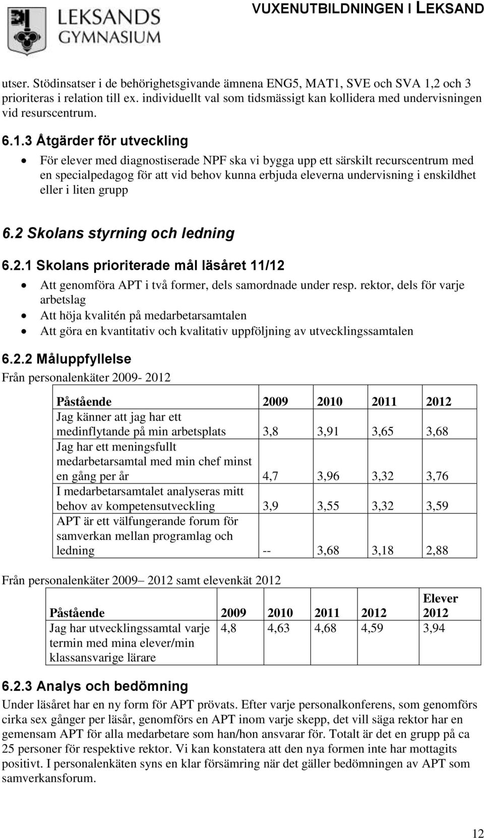 3 Åtgärder för utveckling För elever med diagnostiserade NPF ska vi bygga upp ett särskilt recurscentrum med en specialpedagog för att vid behov kunna erbjuda eleverna undervisning i enskildhet eller