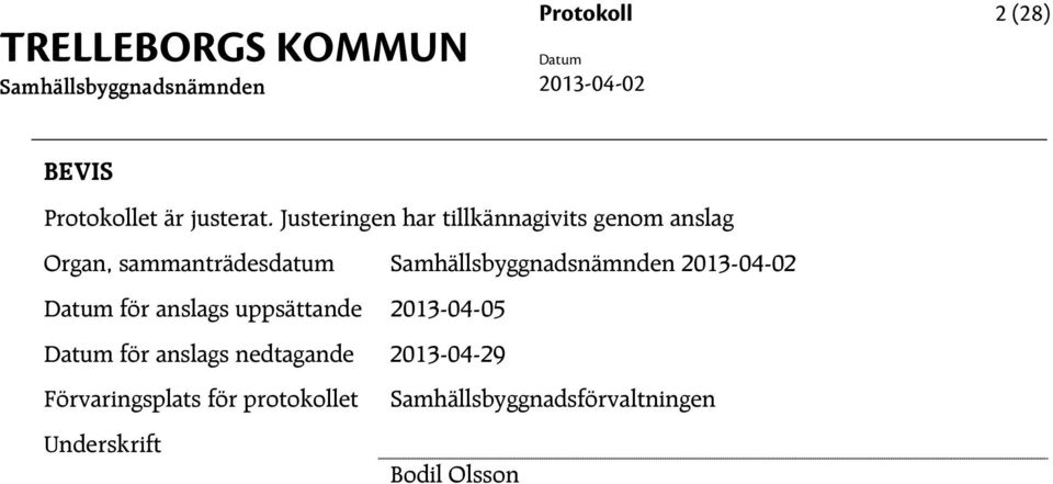 sammanträdesdatum för anslags uppsättande 2013-04-05 för anslags