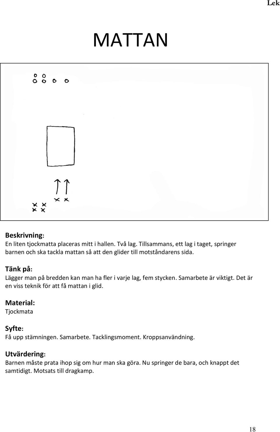 Lägger man på bredden kan man ha fler i varje lag, fem stycken. Samarbete är viktigt.