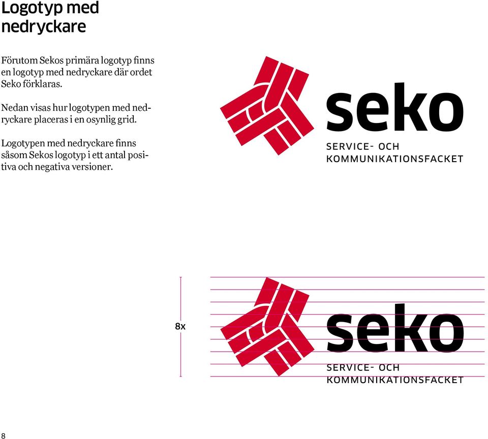 Nedan visas hur logotypen med nedryckare placeras i en osynlig grid.