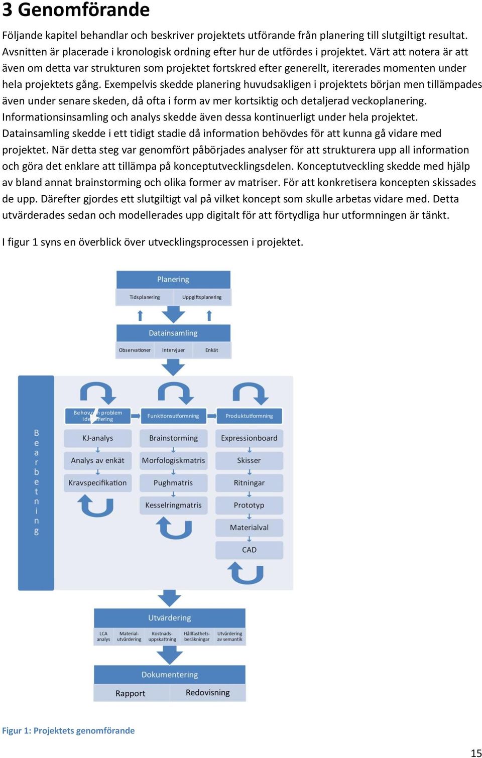 Exempelvis skedde planering huvudsakligen i projektets början men tillämpades även under senare skeden, då ofta i form av mer kortsiktig och detaljerad veckoplanering.