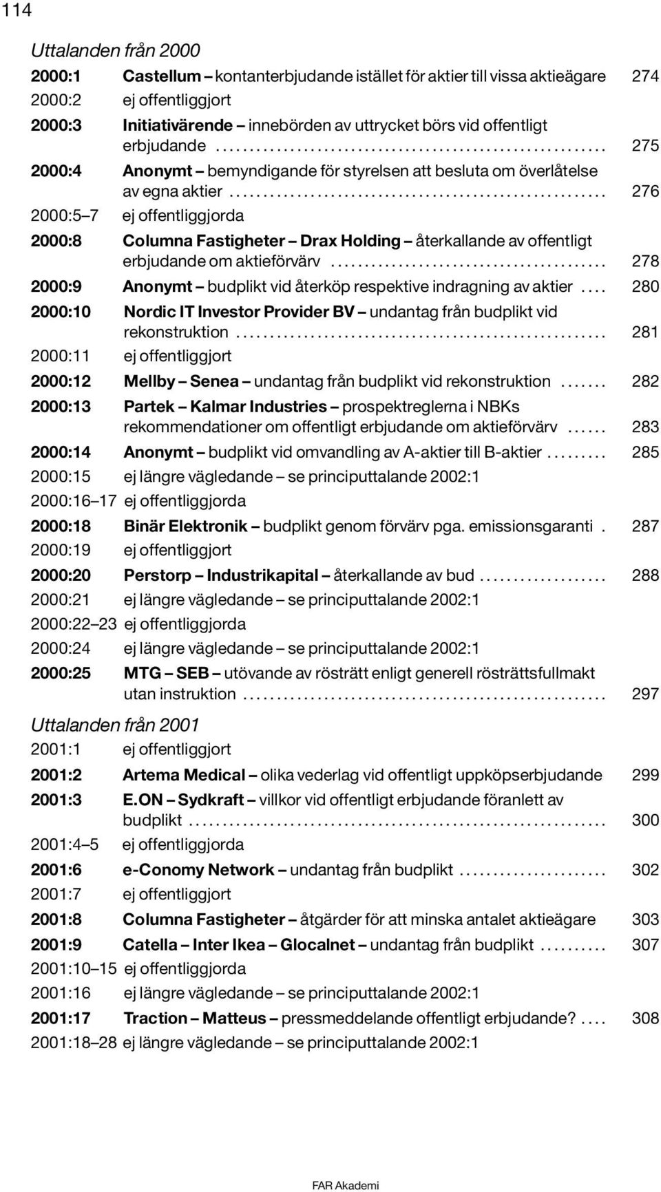 ....................................................... 276 2000:5 7 ej offentliggjorda 2000:8 Columna Fastigheter Drax Holding återkallande av offentligt erbjudande om aktieförvärv.