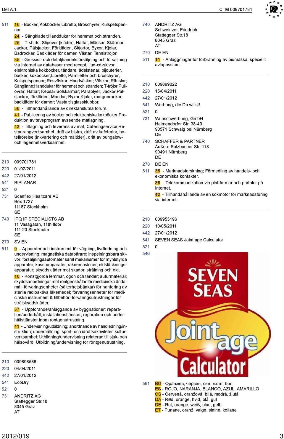 35 - Grossist- och detaljhandelsförsäljning och försäljning via Internet av databaser med recept, ljud-cd-skivor, elektroniska kokböcker, tändare, ädelstenar, bijouterier, böcker, kokböcker;libretto;