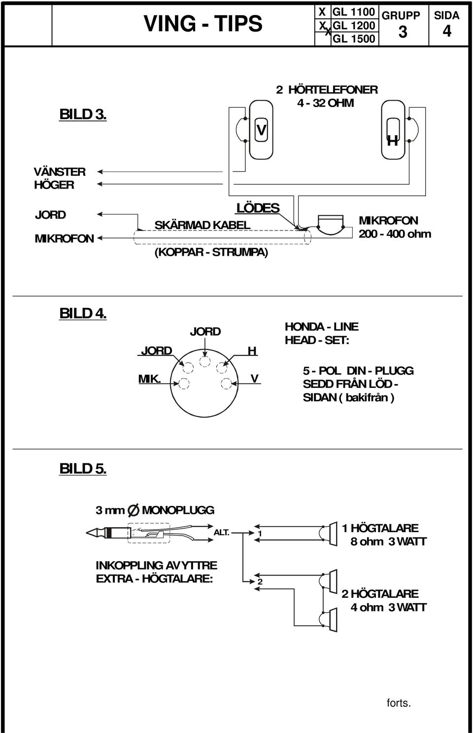 STRUMPA) MIKROFON 00-400 ohm BILD 4. H HONDA - LINE HEAD - SET: MIK.