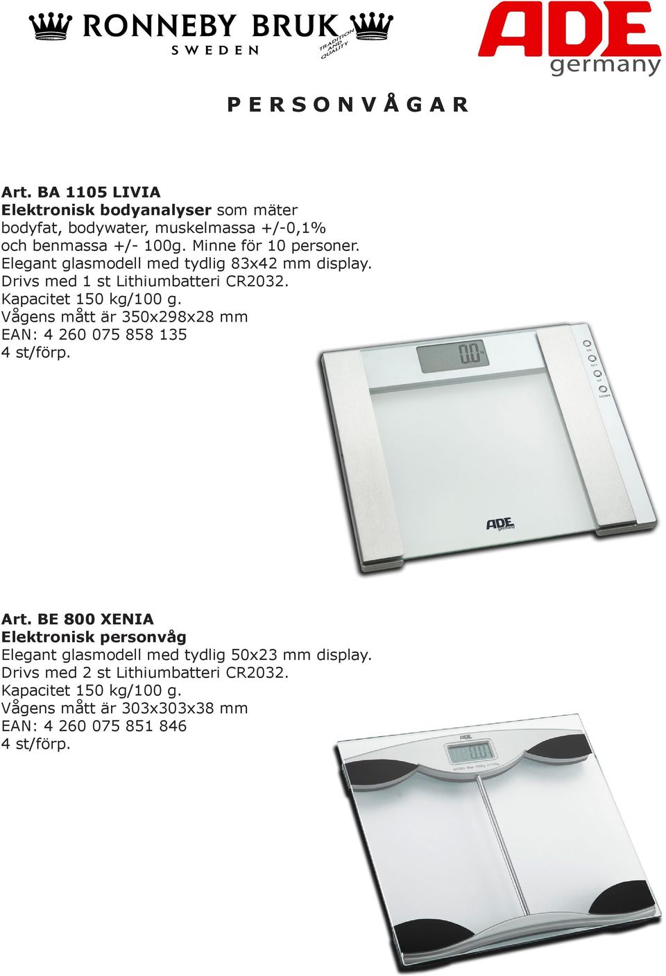 benmassa +/- 100g. Minne för 10 personer. Elegant glasmodell med tydlig 83x42 mm display.