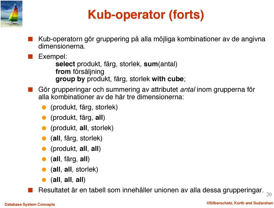 av attributet antal inom grupperna för alla kombinationer av de här tre dimensionerna:" (produkt, färg, storlek)" (produkt, färg, all)" (produkt,