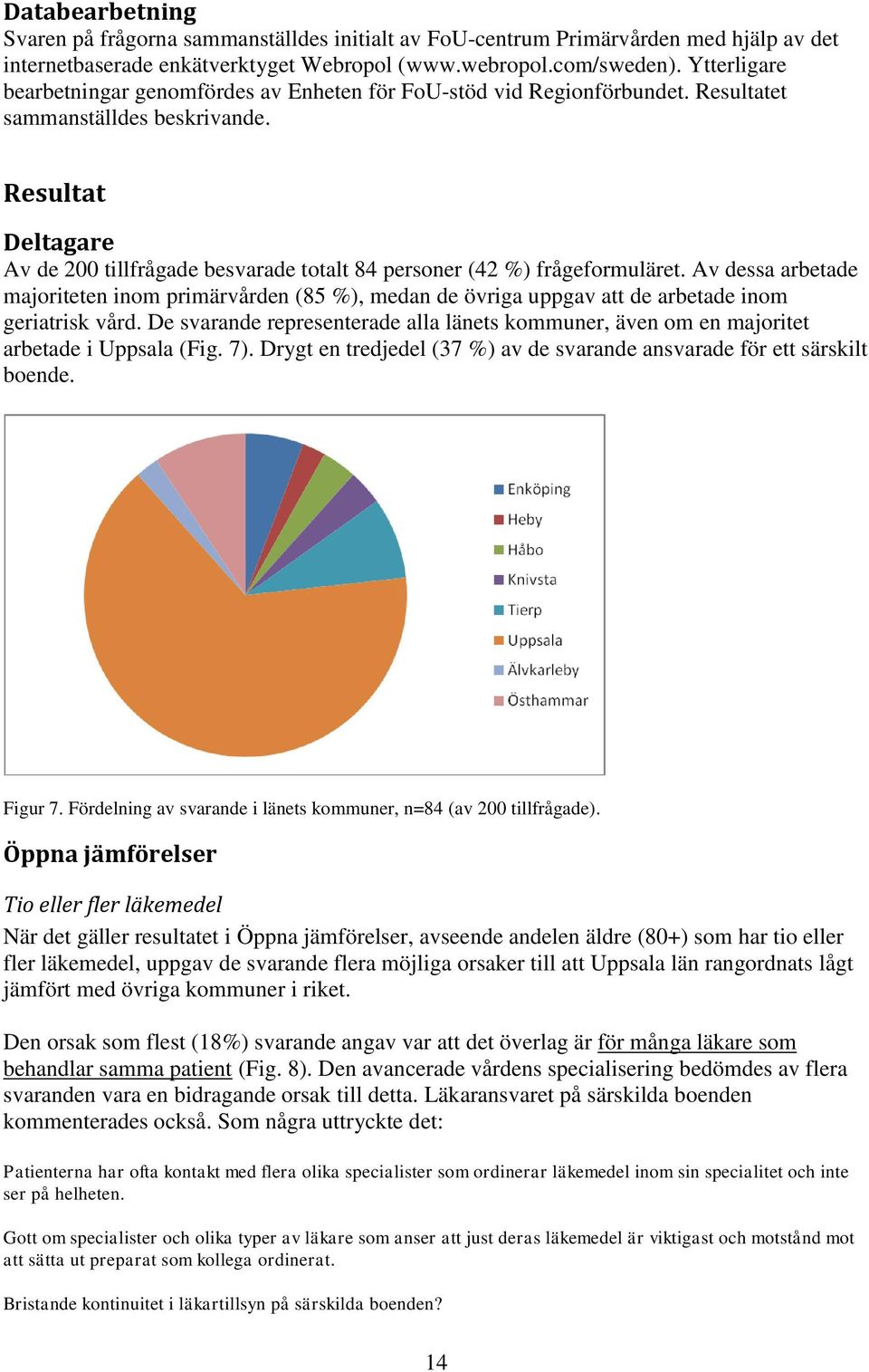 Resultat Deltagare Av de 200 tillfrågade besvarade totalt 84 personer (42 %) frågeformuläret.