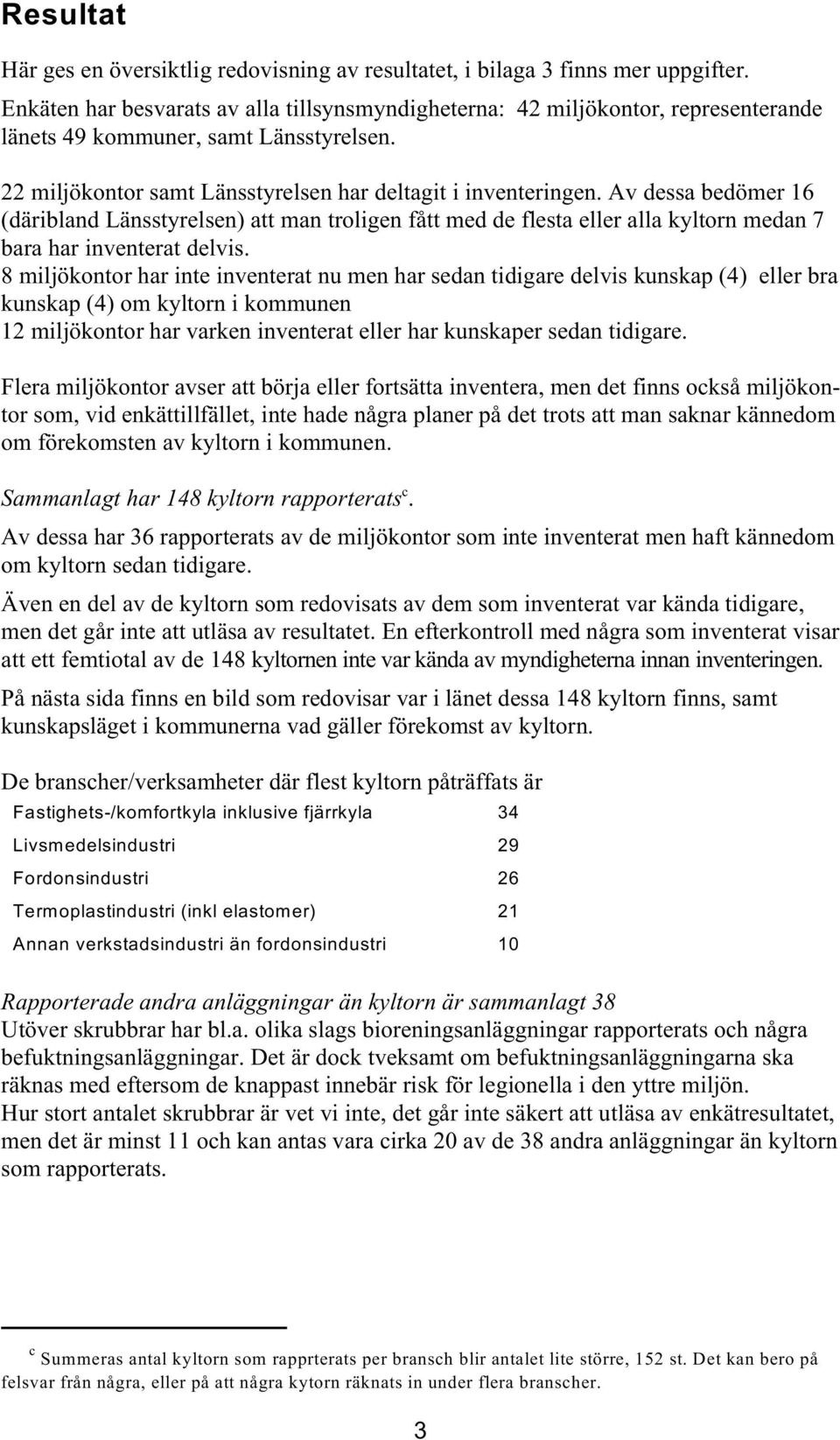 Av dessa bedömer 16 (däribland Länsstyrelsen) att man troligen fått med de flesta eller alla kyltorn medan 7 bara har inventerat delvis.