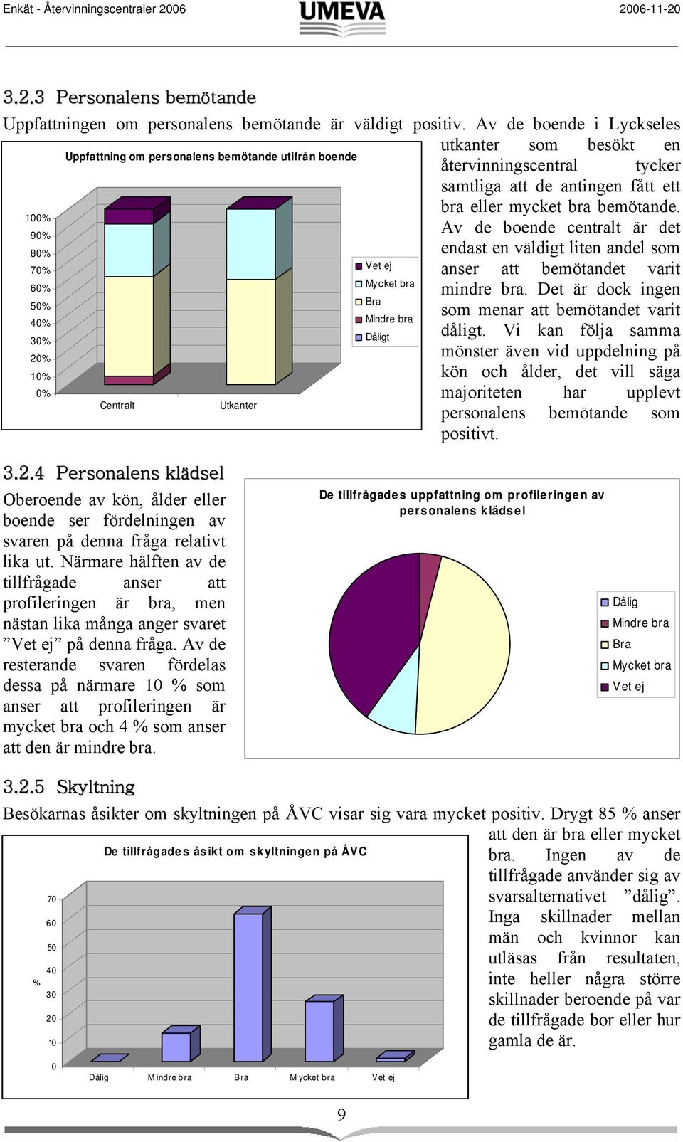 100% Av de boende centralt är det 90% 80% endast en väldigt liten andel som 70% Vet ej anser att bemötandet varit 60% Mycket bra mindre bra.