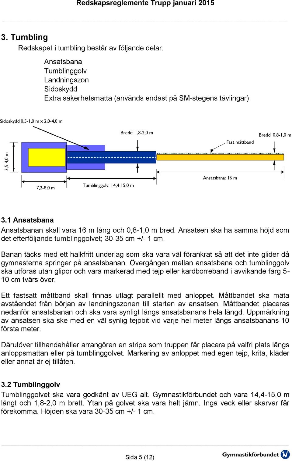 Ansatsen ska ha samma höjd som det efterföljande tumblinggolvet; 30-35 cm +/- 1 cm.