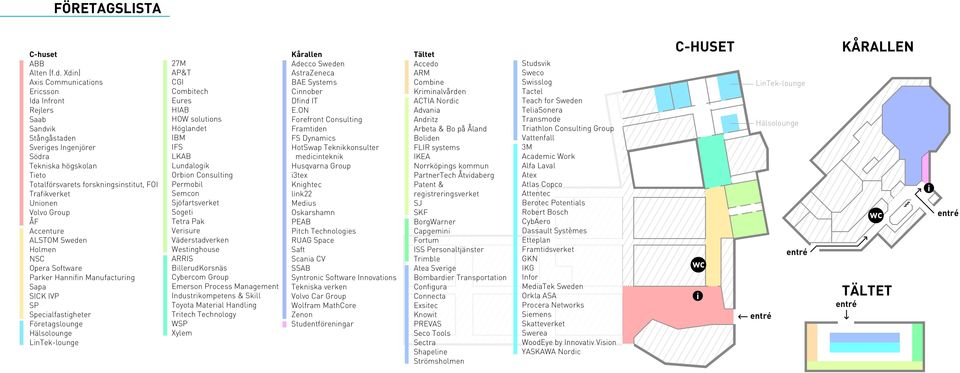 Group ÅF Accenture ALSTOM Sweden Holmen NSC Opera Software Parker Hannifin Manufacturing Sapa SICK IVP SP Specialfastigheter Företagslounge Hälsolounge LinTek-lounge 27M AP&T CGI Combitech Eures HIAB